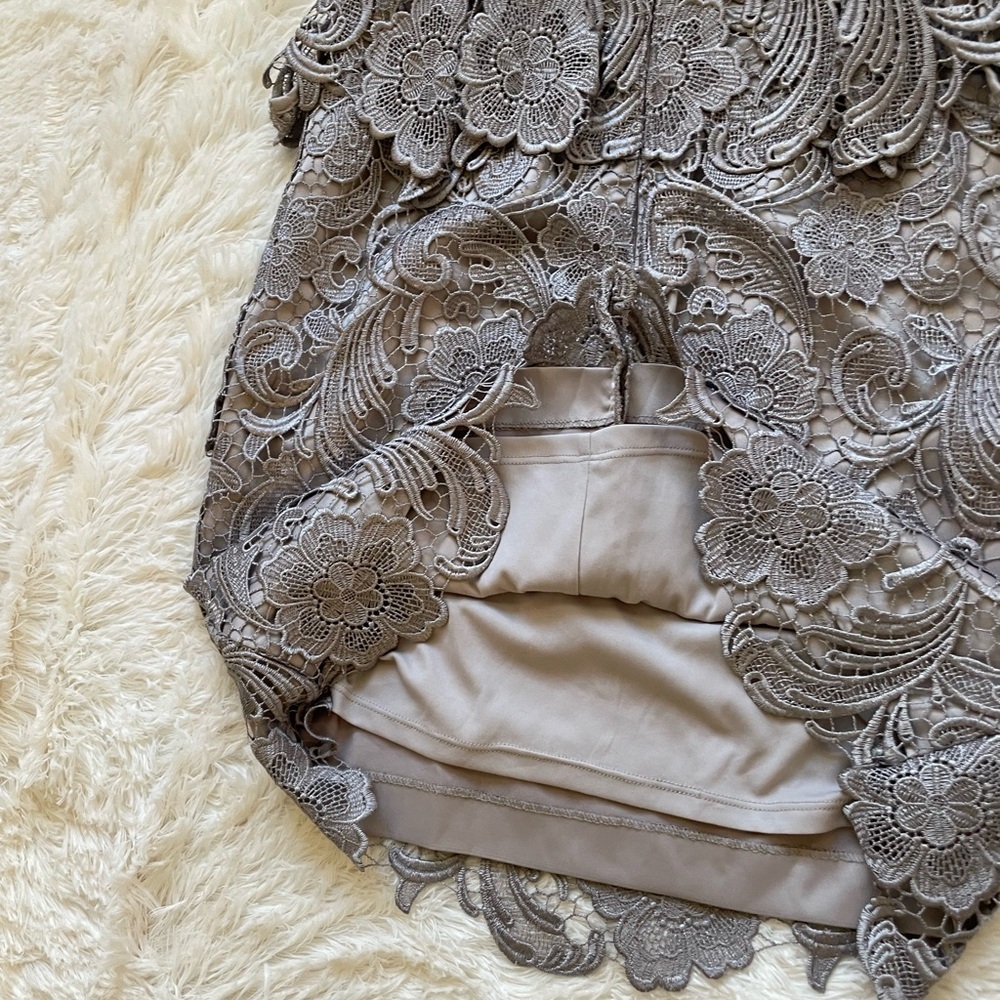 🩶New Adrianna Papell Strapless Lace Dress in Gray. Measurements in pictures. - Picture 11 of 14